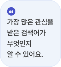 가장 많은 관심을 받은 검색어가 무엇인지 알 수 있어요.